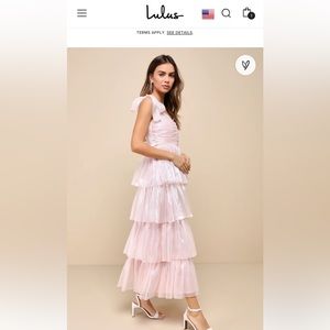 Size medium radiant arrival shiny pink organza tiered tie-strap maxi dress